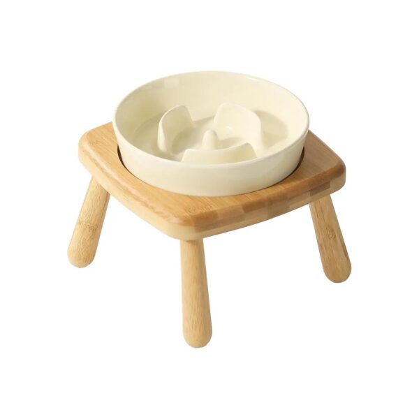 Elevated Cream White Ceramic Slow Feeder Dog Dish for Easy Access and Healthy Digestion