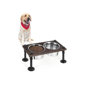 Elevated Dog Bowl for Large Breed Dogs - Wooden Stand and Stainless Steel Bowls