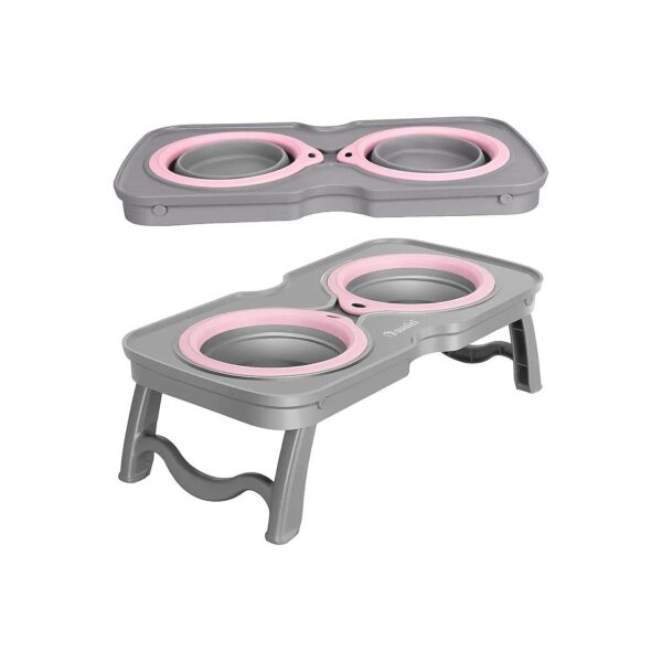 Elevated Dog Bowl with Nonslip Stand and Collapsible Silicone Bowls for Large Medium Pets