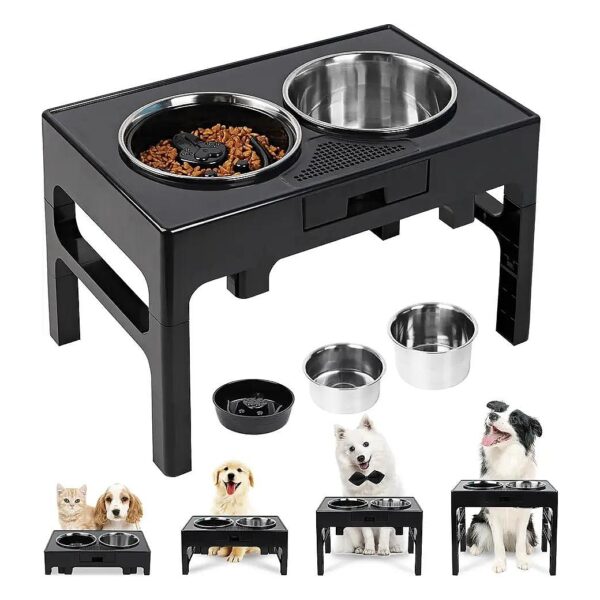 Elevated Dog Bowls with Slow Feeder and Adjustable Stand for Small Medium Large Dogs