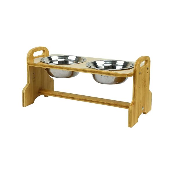 Elevated Dog and Cat Food Feeder with Adjustable Height and Stainless Steel Bowls