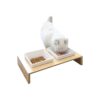 Elevated Feeding System for Small Pets with Ceramic Dog Bowls and Wood Stand