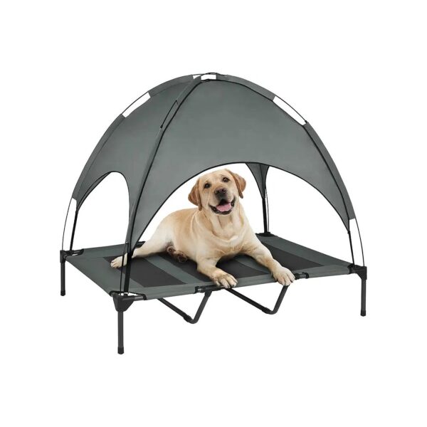 Elevated Grey Outdoor Dog Bed with Canopy and Waterproof Shade for Large Pets