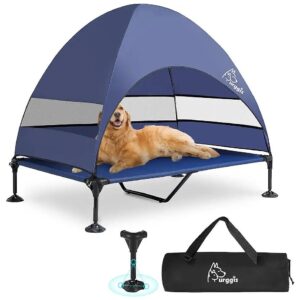 Elevated Outdoor Canopy Dog Bed for Large Breeds with Anti-Slip Feet and Breathable Mat