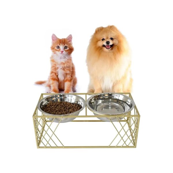 Elevated Stainless Steel Dog and Cat Food Bowls with Iron Stand for Easy Pet Feeding