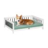 Elevated Wooden Dog Bed with Soft Cushion and Washable Cover for Medium Dogs and Cats