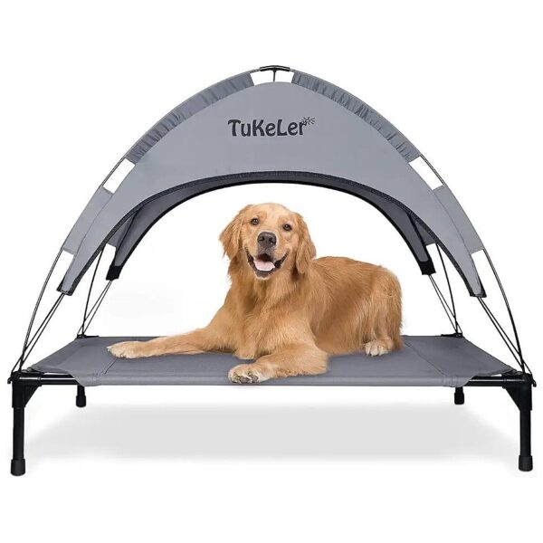 Elongated Dog Bed for Large Breeds with Durable Steel Frame and Canopy