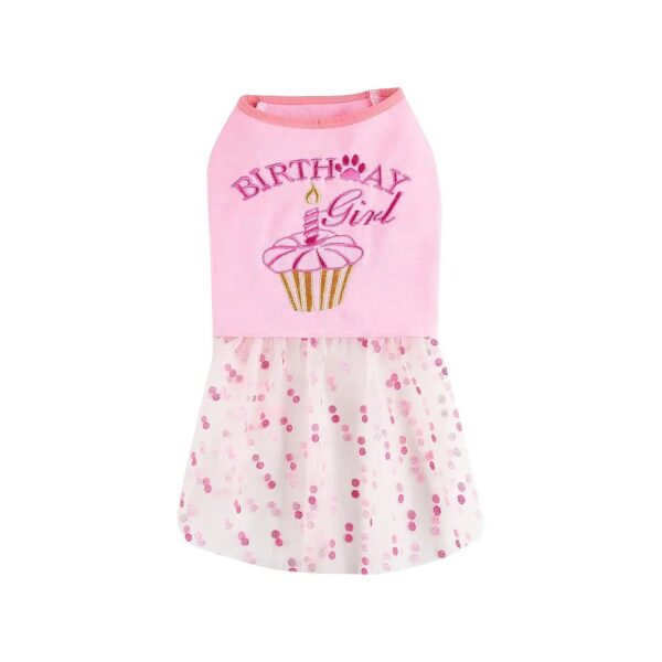 Embroidered Birthday Cake and Lettering Polka Dot Tulle Birthday Dress for Small Pets