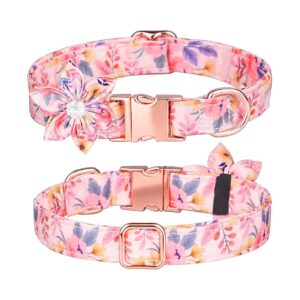 End Rhinestone Flower Dog Collar with Floral Pattern for Small to Large Female Dogs