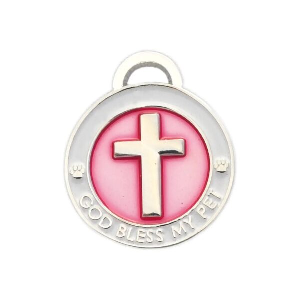 Engravable Pink Cross Pet Collar Charm for Small Pets Made from Zinc Alloy