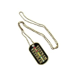 Engraveable Vietnam War Veteran Metal Dog Tag with Vietnam Ribbon and Clasp Chain