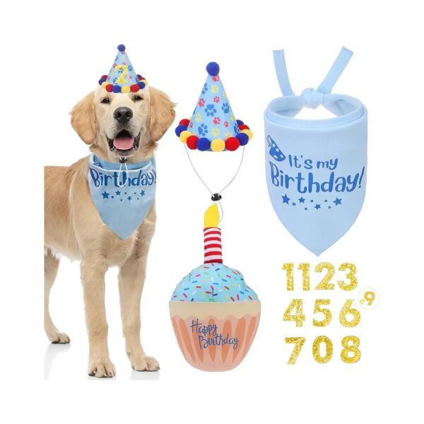 Essential Dog Birthday Party Decorations with Adjustable Hat Bandana and Squeaker Toy