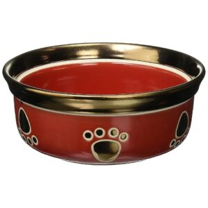 Ethical American Made Stoneware Red Dog Dish with Copper Rim 7 Inch Diameter