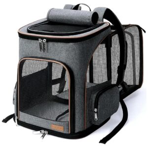 Expandable Pet Carrier Backpack with Safety Leash and Breathable Back Panel Grey