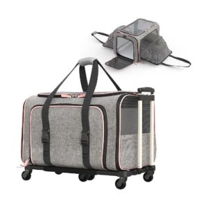 Expandable Pet Carrier with Smooth Wheels, Adjustable Shoulder Strap, and Storage Pockets