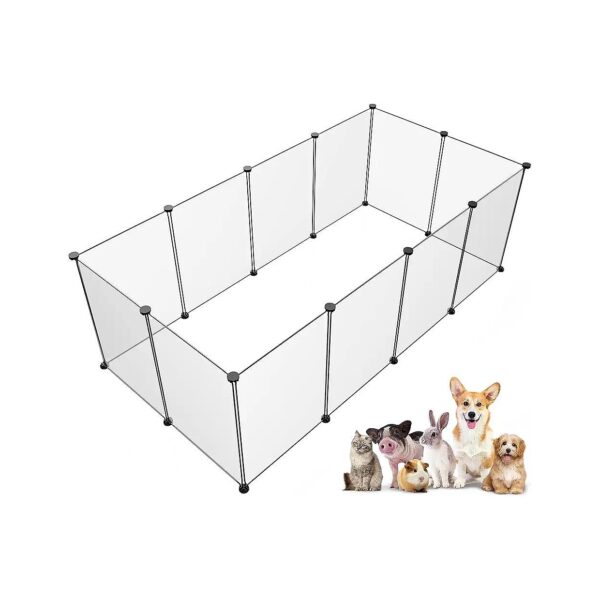 Expandable Pet Fence for Dogs Cats and Small Animals with 12 Transparent Panels