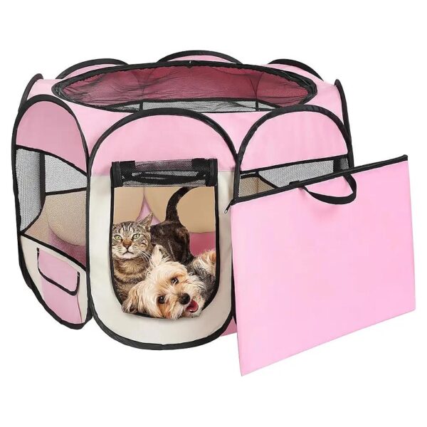 Expandable Pink Pet Playpen for Small Animals with Easy Cleanup and Storage