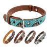 Exquisite Leather Dog Collar with Unique Aztec Design for Male and Female Dogs