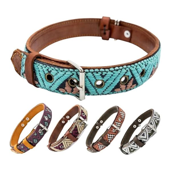 Exquisite Leather Dog Collar with Unique Aztec Design for Male and Female Dogs