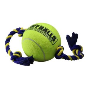 Extra Durable Yellow Tennis Ball Tug Toy for Heavy Chewers and Playful Pups