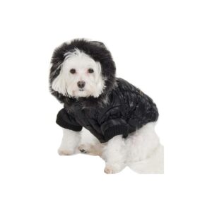 Extra Large Black Quilted Dog Parka Waterproof Polyester Faux Fur Materials