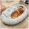 Extra Large Dog Bed for People with Plush Blanket and Storage Pockets