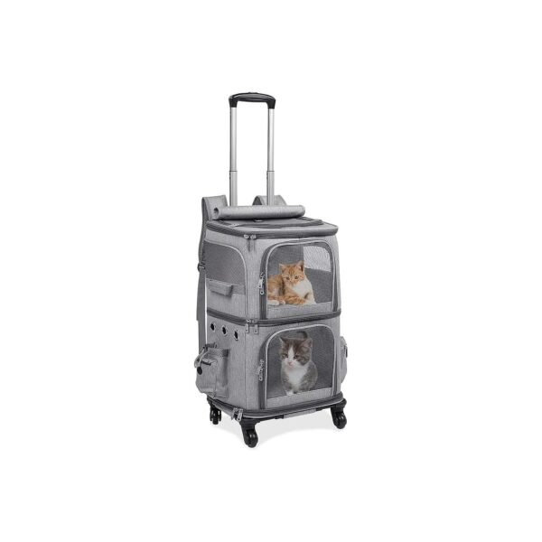 Extra Large Double Compartment Pet Carrier Backpack with Wheels for Small Dogs and Cats