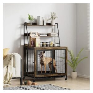 Extra Large Metal Frame Dog Crate with Wheels and Storage for Large Breed Dogs