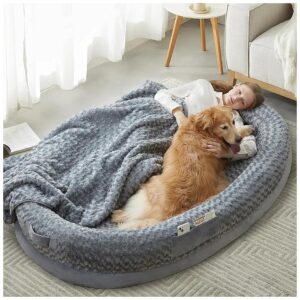 Extra Large Orthopedic Dog Bed with Egg Crate Foam and Soft Blanket for Humans and Kids