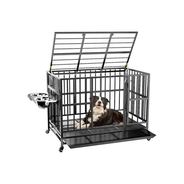 Extra Medium Dog Crate with Air Lift Rod and Wheels for Easy Portability and Cleaning