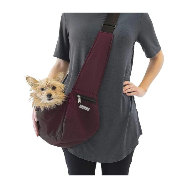 Extra Small Dog Sling Carrier, 4-8 lbs, Burgundy, Waterproof Nylon, Adjustable, Portable