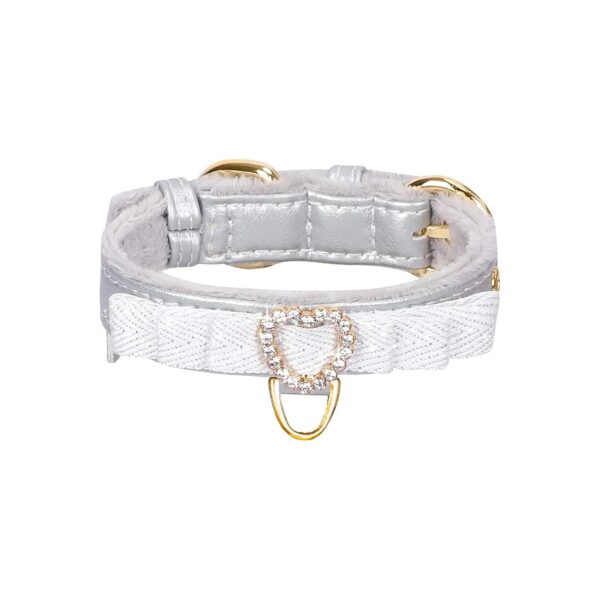 Extra Small Silvery Collar with Bow and Rhinestones for Small Dogs and Cats