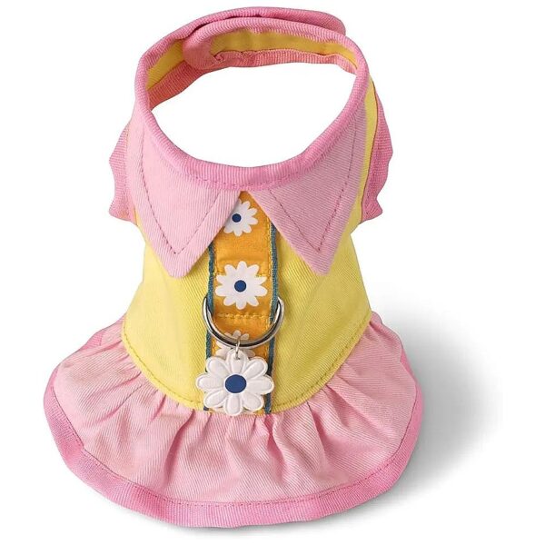 Extra Small Yellow Dog Dress with Breathable Cotton Material and Flowers