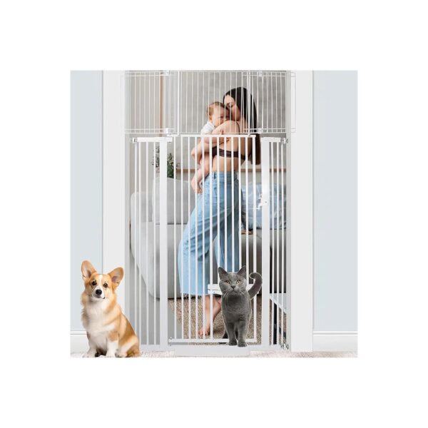 Extra Tall Dog Gate for Stairs and Doorways with Adjustable Cat Door Design