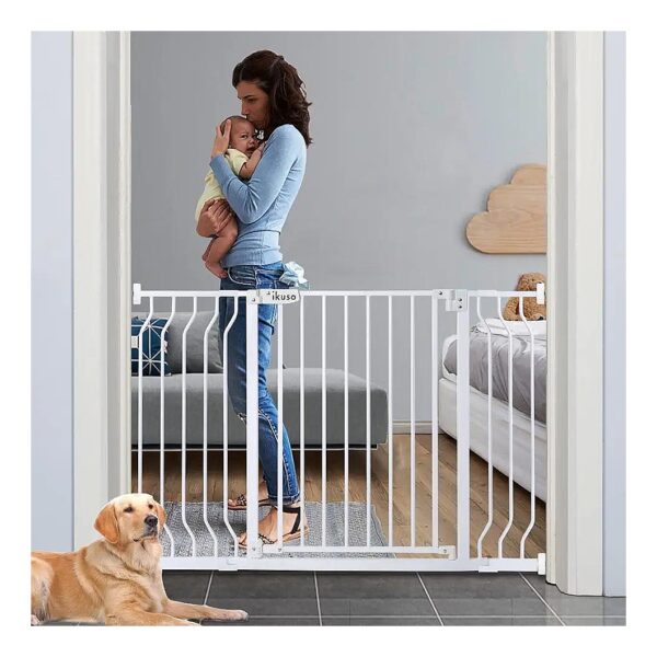 Extra Wide Baby Gate with Two Extensions for Stairs and Doorways