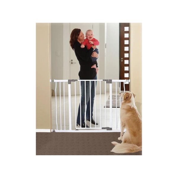 Extra-Wide Baby Safety Gate with Smart Stay Open Function and Optional Extensions