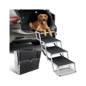 Extra Wide Dog Car Ramp Aluminum Steps with Non Slip Surface Portable and Foldable