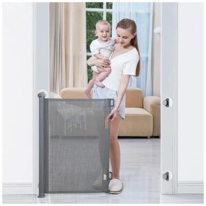 Extra Wide Retractable Baby Gate for Pets and Kids, 71" x 33" x 10-40 Lbs