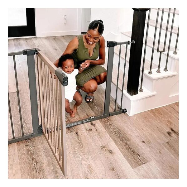 Extra Wide Toddler Gate with Hold-Open Feature and Self-Closing Mechanism