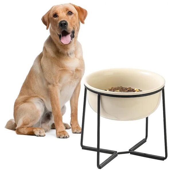 Extra Wide and Deep Large Dog Water Bowl with Non Slip Stand and Heavy Weighted Ceramic