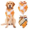 Fall Dog Accessories Orange White Triangular Bandana 2 Pack Large for Medium Large Dogs