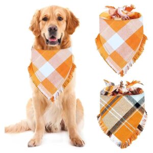 Fall Dog Accessories Orange White Triangular Bandana 2 Pack Large for Medium Large Dogs