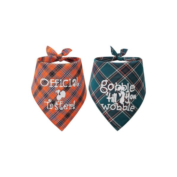 Fall Dog Bandanas 2 Pack Soft Plaid Reversible Neck Scarf Accessories