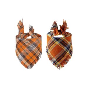 Fall Thanksgiving Dog Bandanas in Orange Plaid for Small Medium Large Dogs Holiday Wear