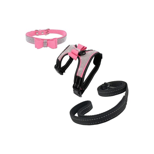 Fashionable 3pcs Dog Collar and Harness with Lead for Small Dog Medium Pink