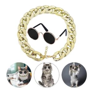 Fashionable Cat Sunglasses and Adjustable Gold Chain Set for Small Dogs and Cats