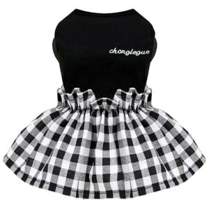 Fashionable Classic Black Plaid Dog Dress for Small Dogs Girl