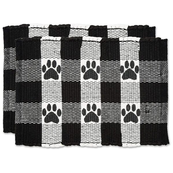 Fashionable Pet Food Mats for Dog Dining, 2 Piece, 12x18, Black, Buffalo Check