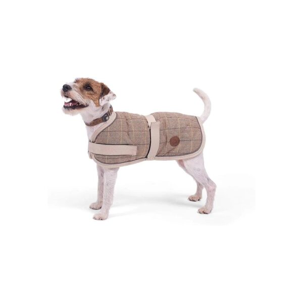 Fashionable Polyethylene Terephthalate Tan Tweed Dog Coat 30cm for Dogs with Unique Style