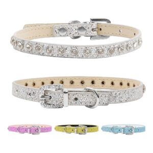 Fashionable Silver Rhinestone Collar for Cats Dogs Adjustable Small PU Leather